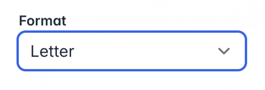 A dropdown menu labeled 'Format' with 'Letter' selected, indicating the chosen format for printing or display.
