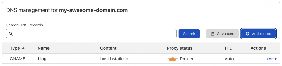 DNS management in Cloudflare