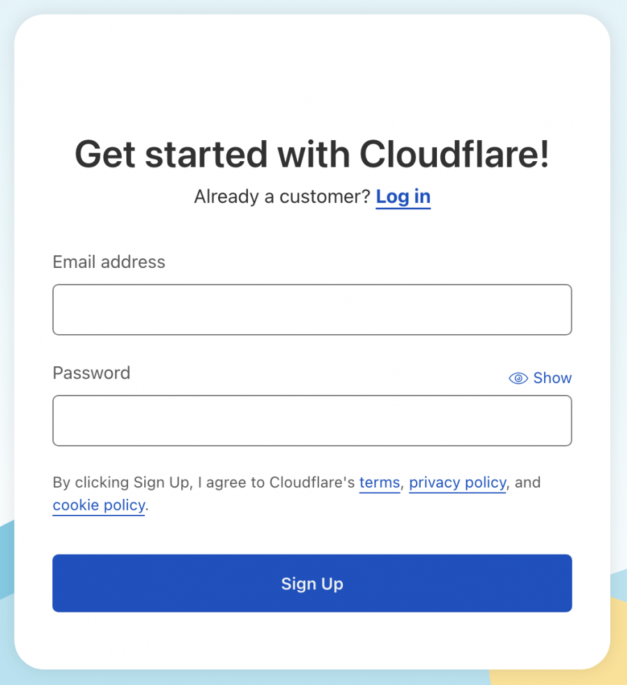 Cloudflare sign up form