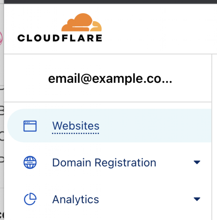 Cloudflare dashboard menu